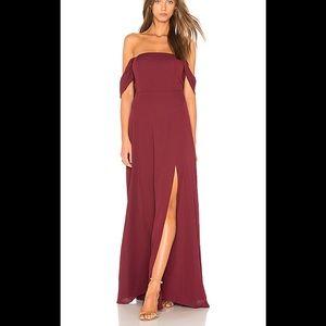 Front Slit Off The Shoulder Maxi Dress In Maroon